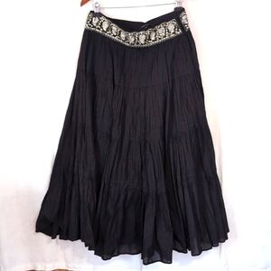 BCBG Max Azria Black Cotton Beaded Waist Maxi Skirt Size Small